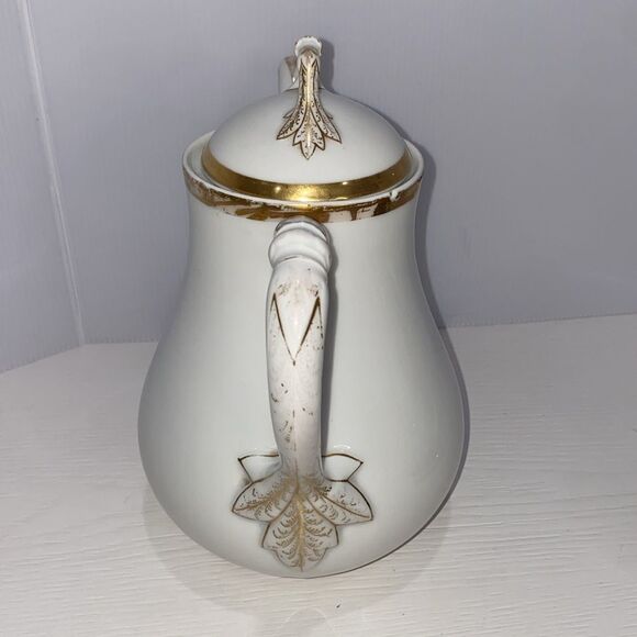 Haviland Limoge Antique Coffee Tea Pot Wedding Ring Pattern 9.25" H x 9" Width - Picture 4 of 13